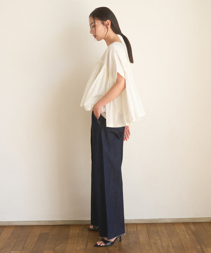 【INDIA made】Gather Volume Voile Blouse