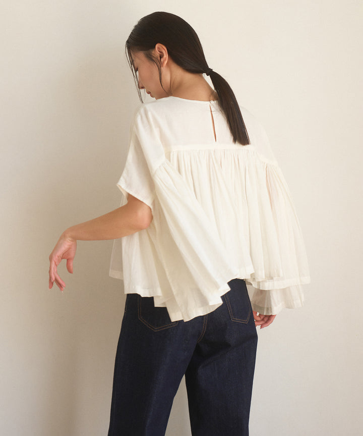 【INDIA made】Gather Volume Voile Blouse