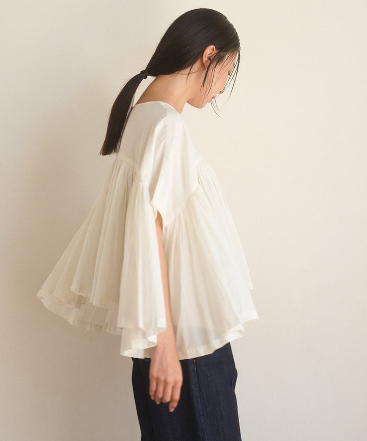 【INDIA made】Gather Volume Voile Blouse