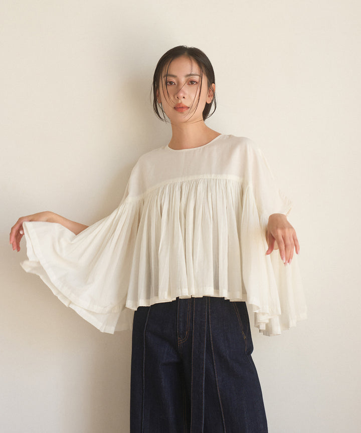【INDIA made】Gather Volume Voile Blouse