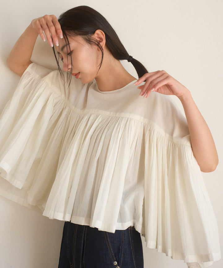 【INDIA made】Gather Volume Voile Blouse