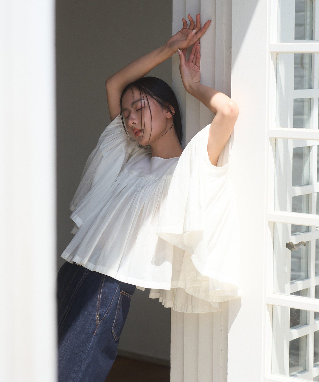 【INDIA made】Gather Volume Voile Blouse