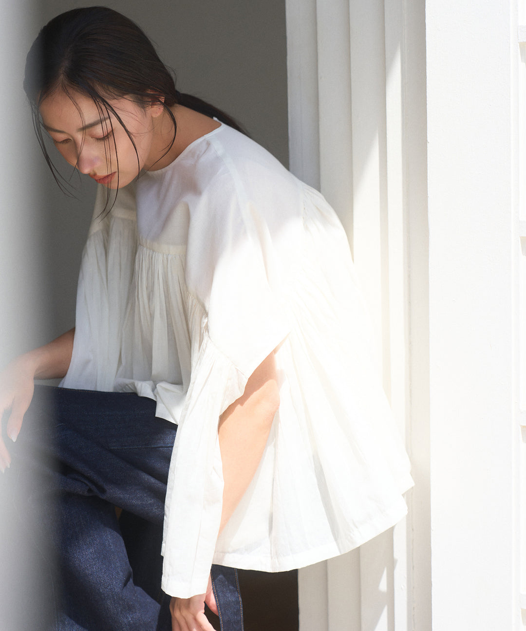 【INDIA made】Gather Volume Voile Blouse