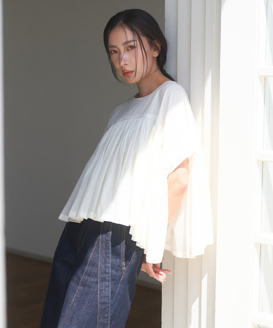 【INDIA made】Gather Volume Voile Blouse