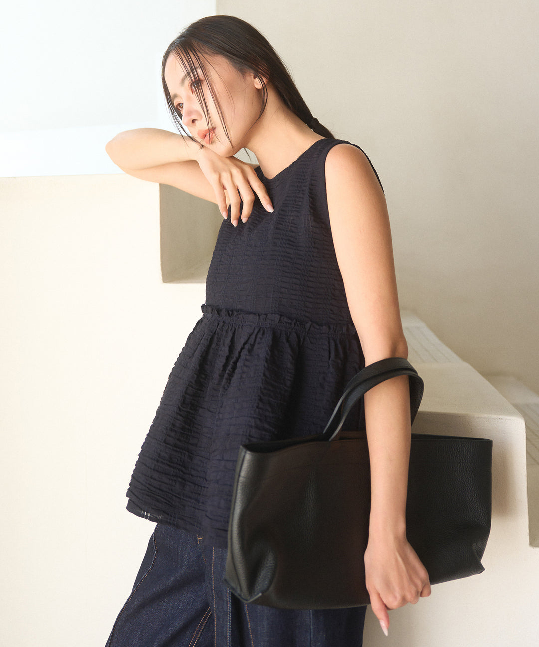 【INDIA made】Bumpy Semisheer Peplum Tops
