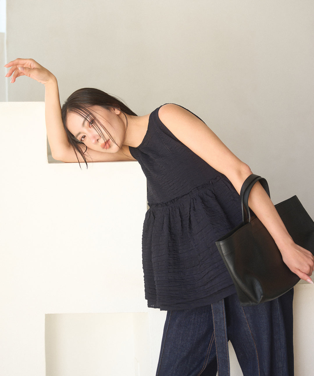 【INDIA made】Bumpy Semisheer Peplum Tops