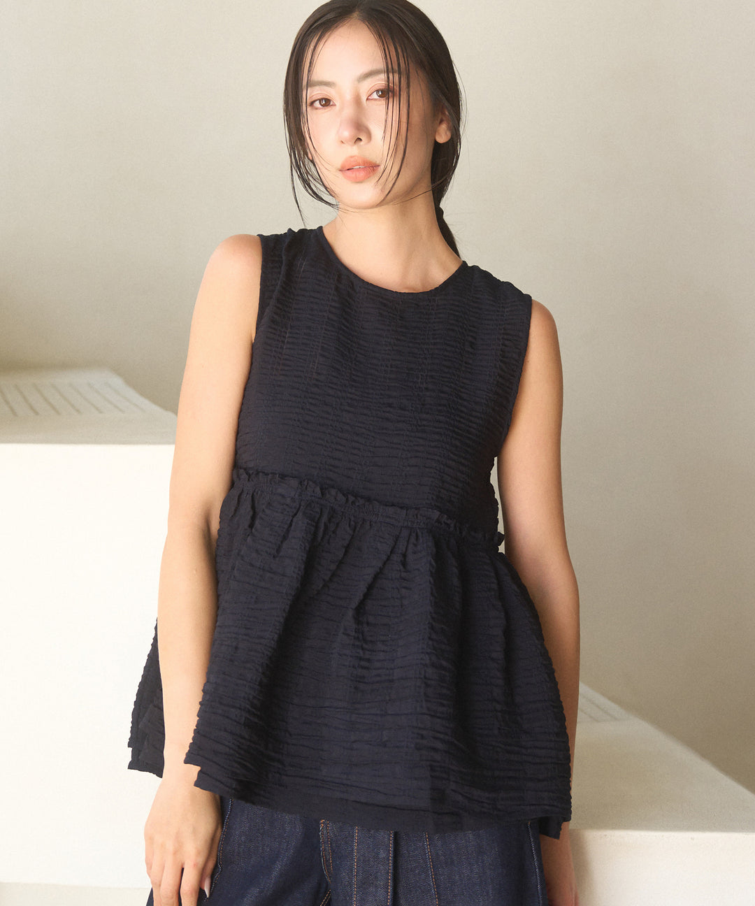 【INDIA made】Bumpy Semisheer Peplum Tops