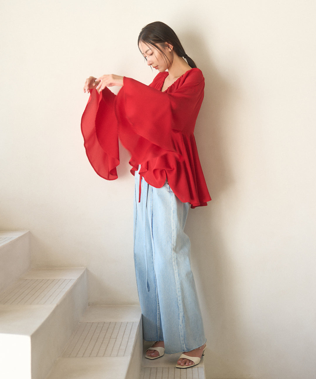 Airy Ciffon Gather Blouse