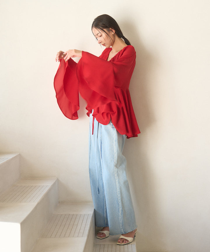 Airy Ciffon Gather Blouse