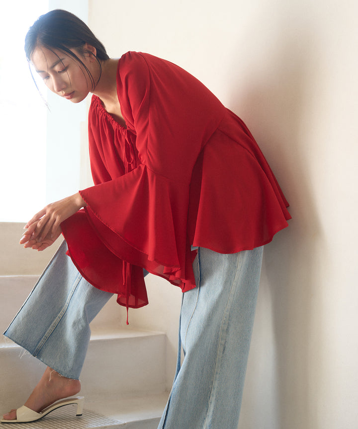 Airy Ciffon Gather Blouse