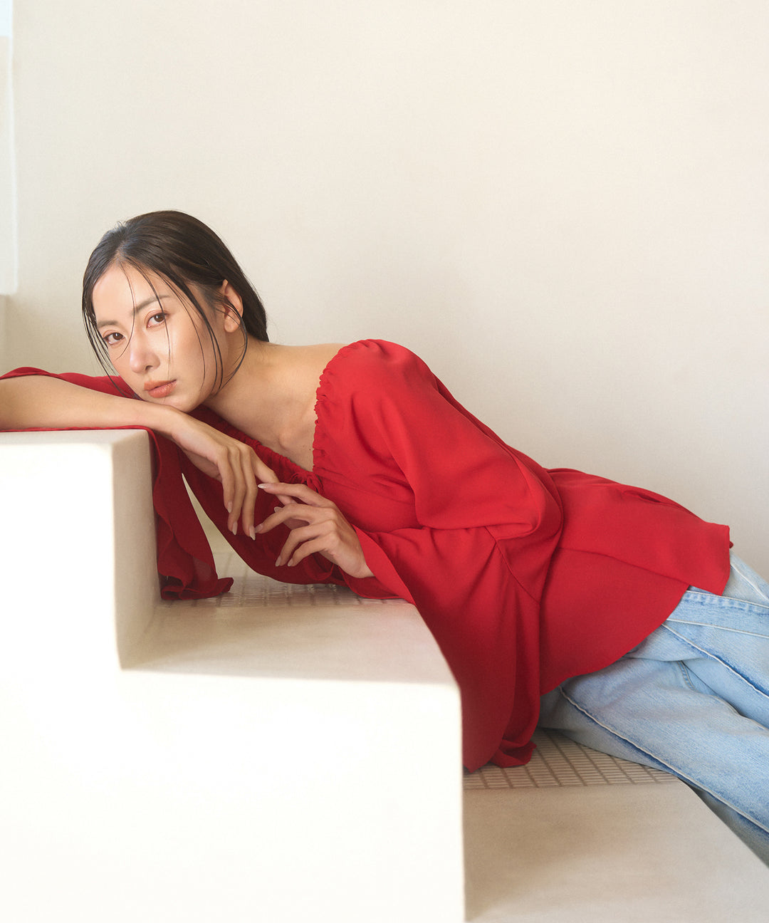 Airy Ciffon Gather Blouse