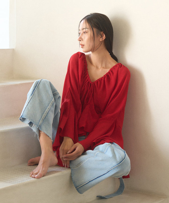Airy Ciffon Gather Blouse