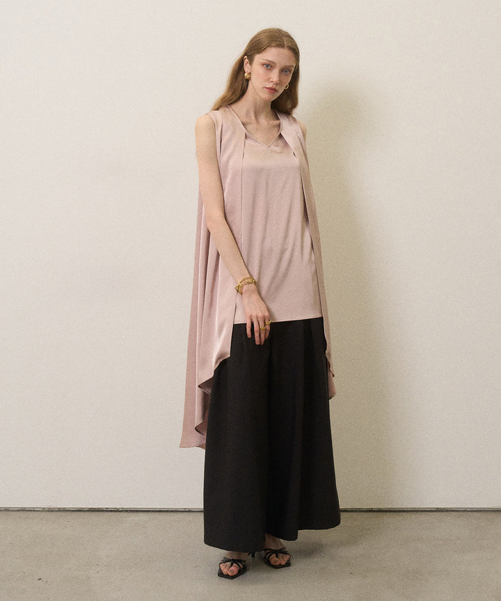 Wide Tuck Belt Flare Slacks