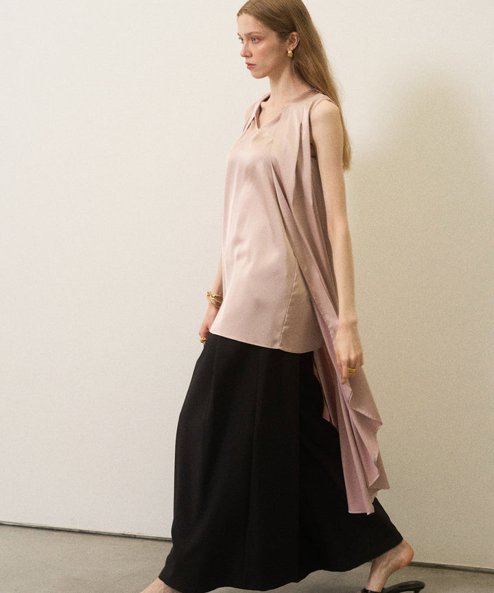 Wide Tuck Belt Flare Slacks