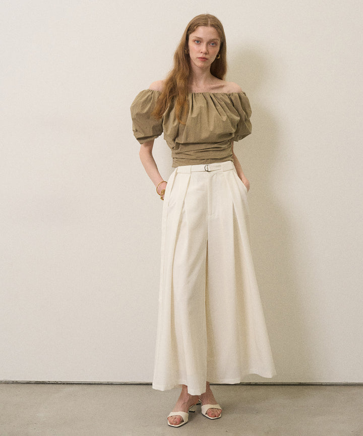 Wide Tuck Belt Flare Slacks