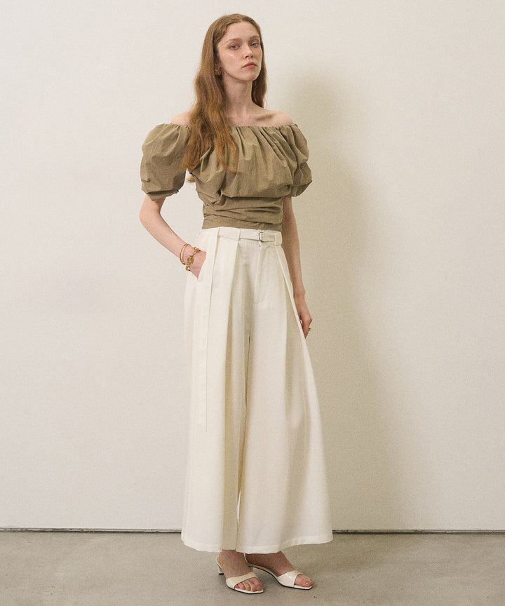 Wide Tuck Belt Flare Slacks