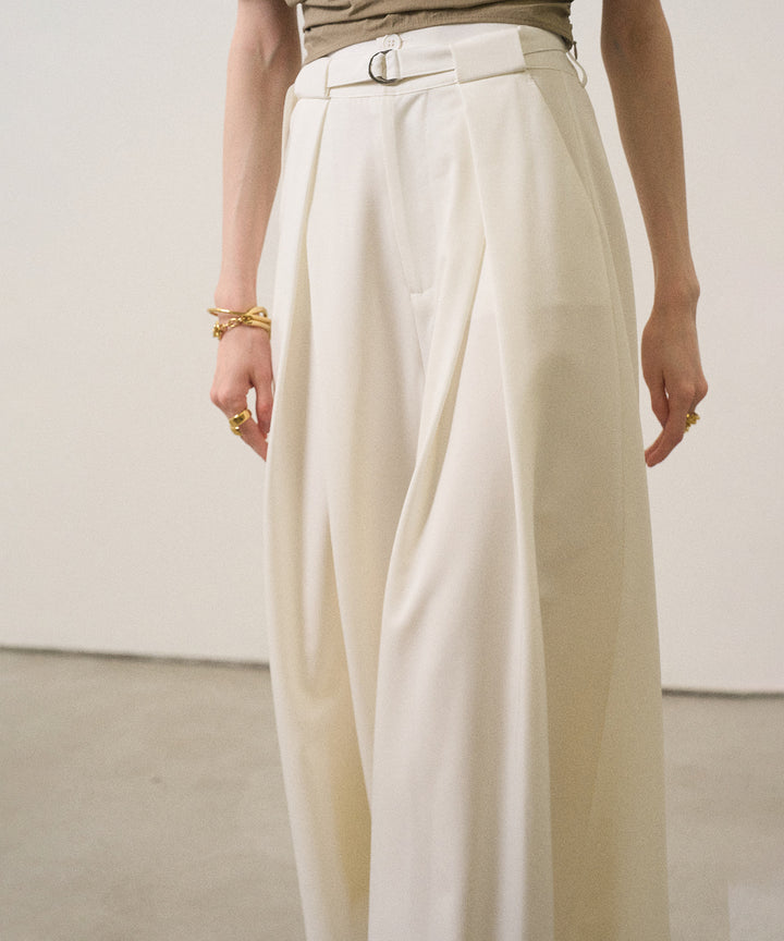 Wide Tuck Belt Flare Slacks