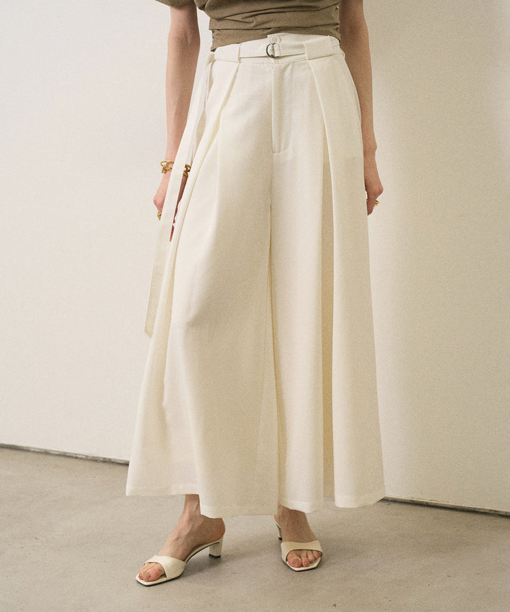 Wide Tuck Belt Flare Slacks