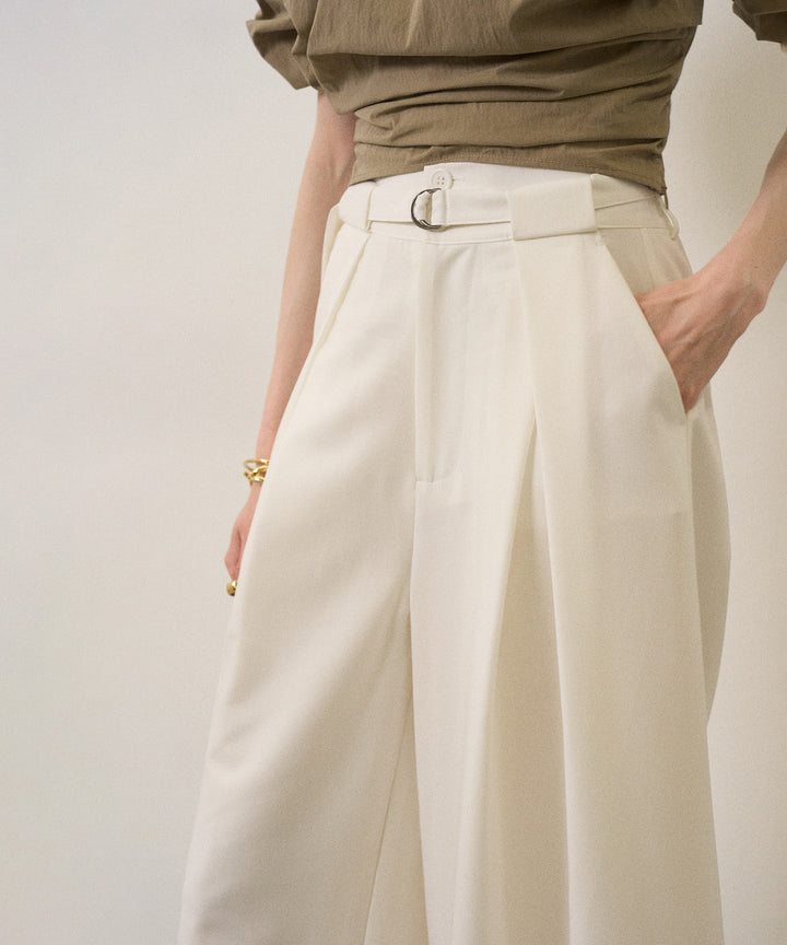 Wide Tuck Belt Flare Slacks