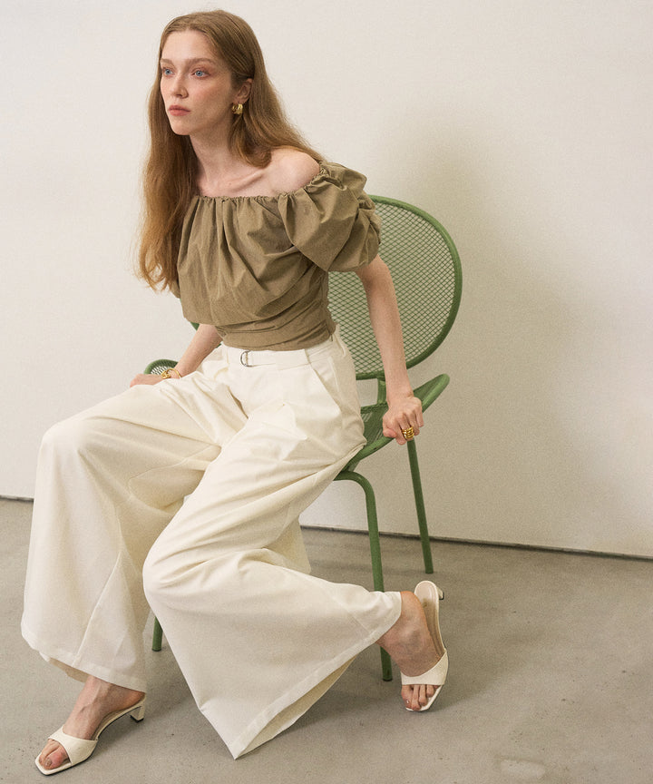 Wide Tuck Belt Flare Slacks