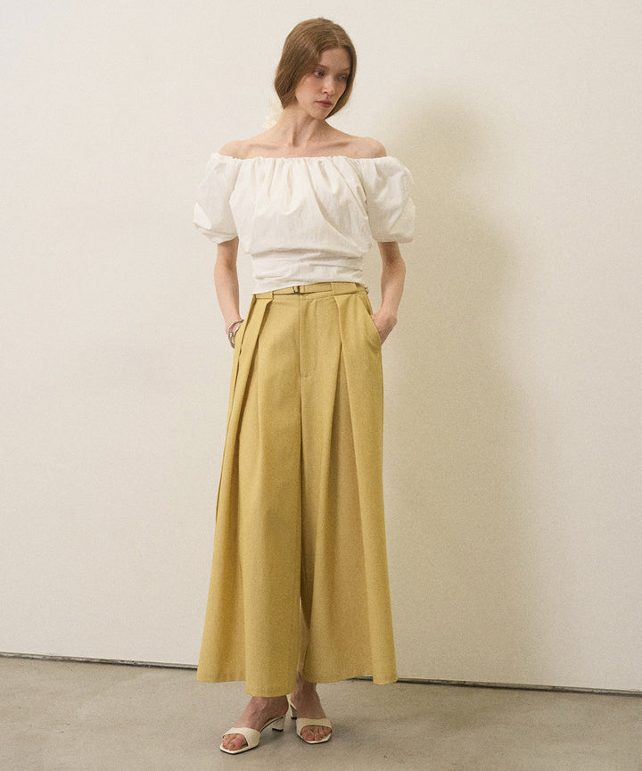 Wide Tuck Belt Flare Slacks