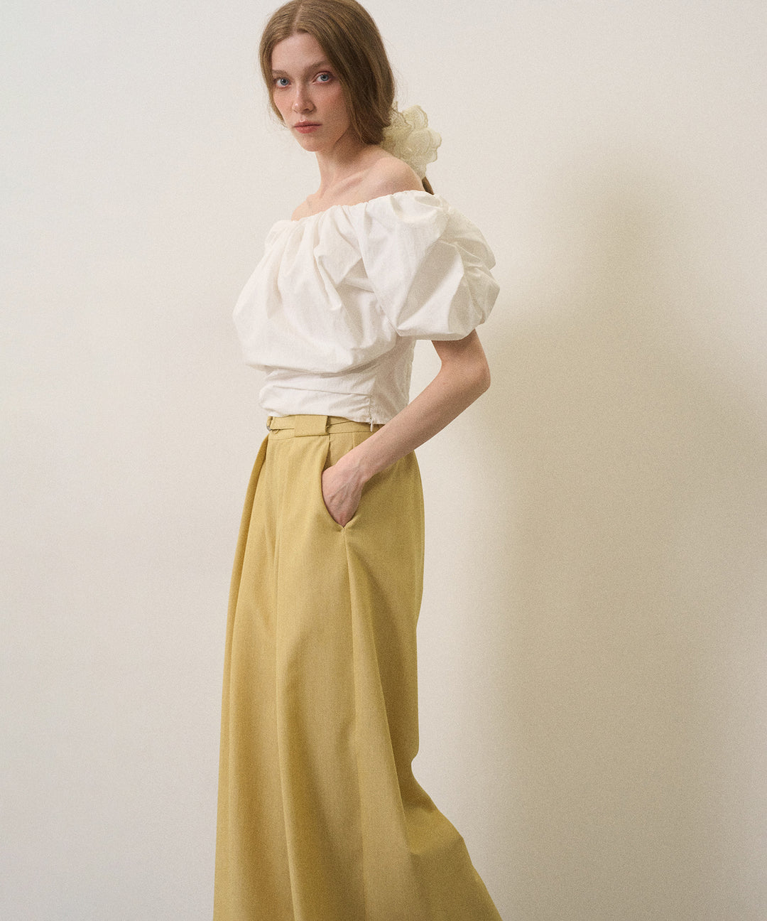 Wide Tuck Belt Flare Slacks