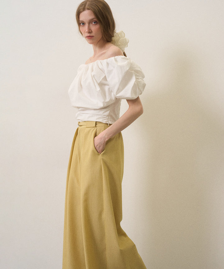 Wide Tuck Belt Flare Slacks