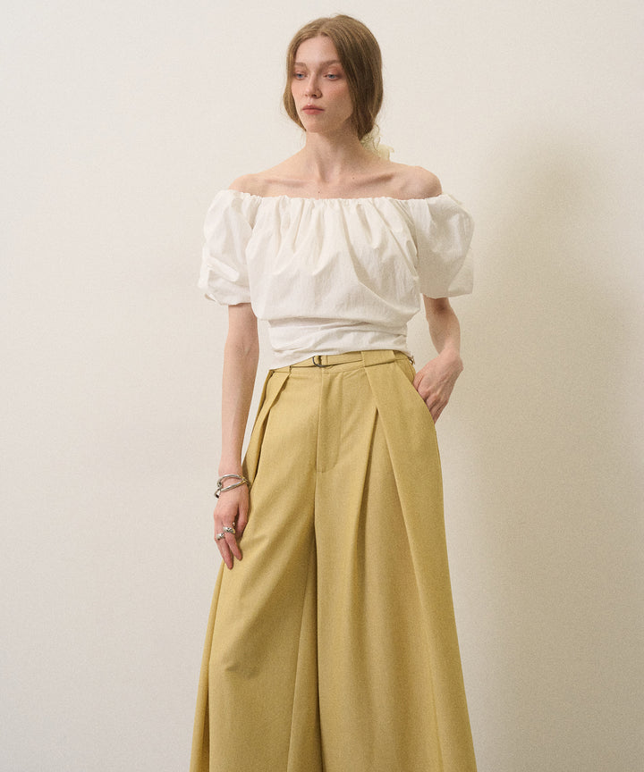 Wide Tuck Belt Flare Slacks