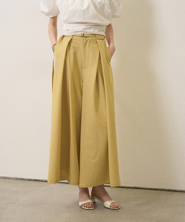 Wide Tuck Belt Flare Slacks