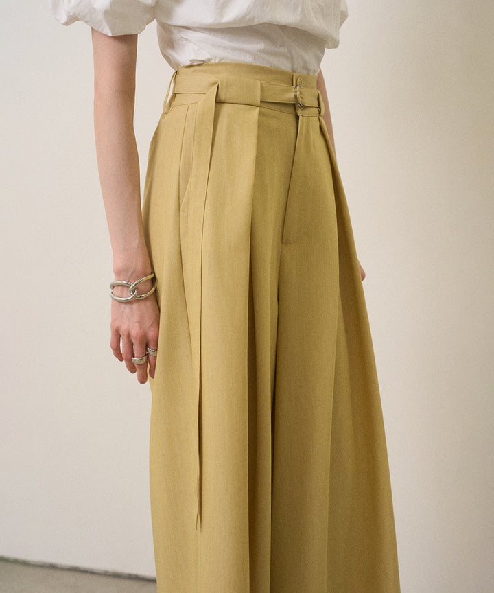 Wide Tuck Belt Flare Slacks