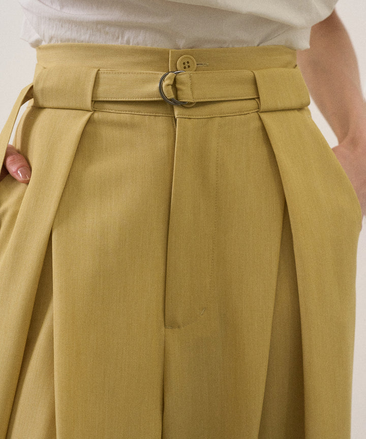 Wide Tuck Belt Flare Slacks