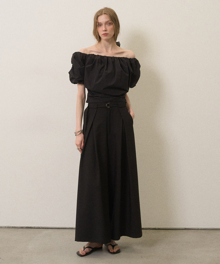 Wide Tuck Belt Flare Slacks