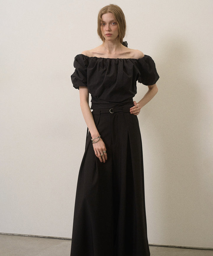 Wide Tuck Belt Flare Slacks