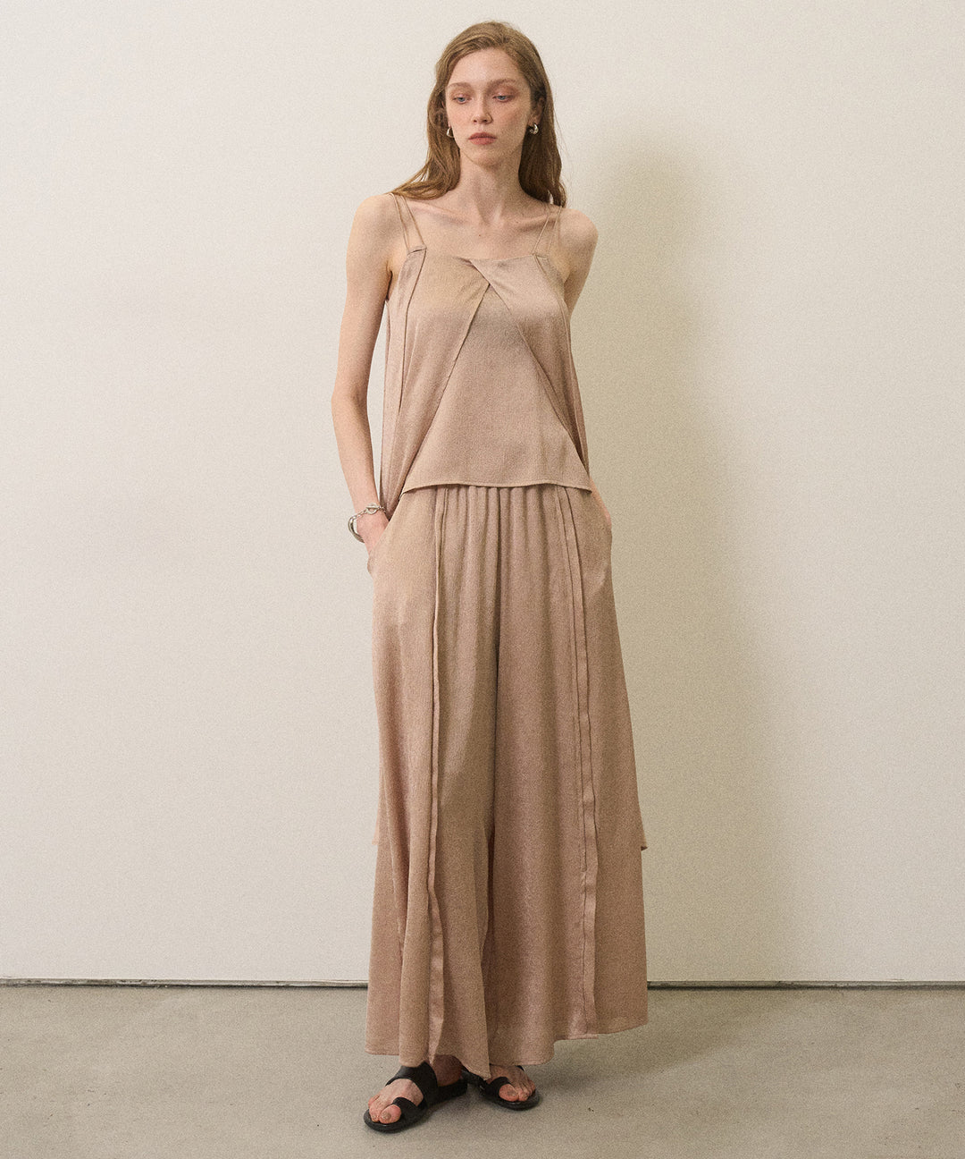Crinkle Satin Wide Pants
