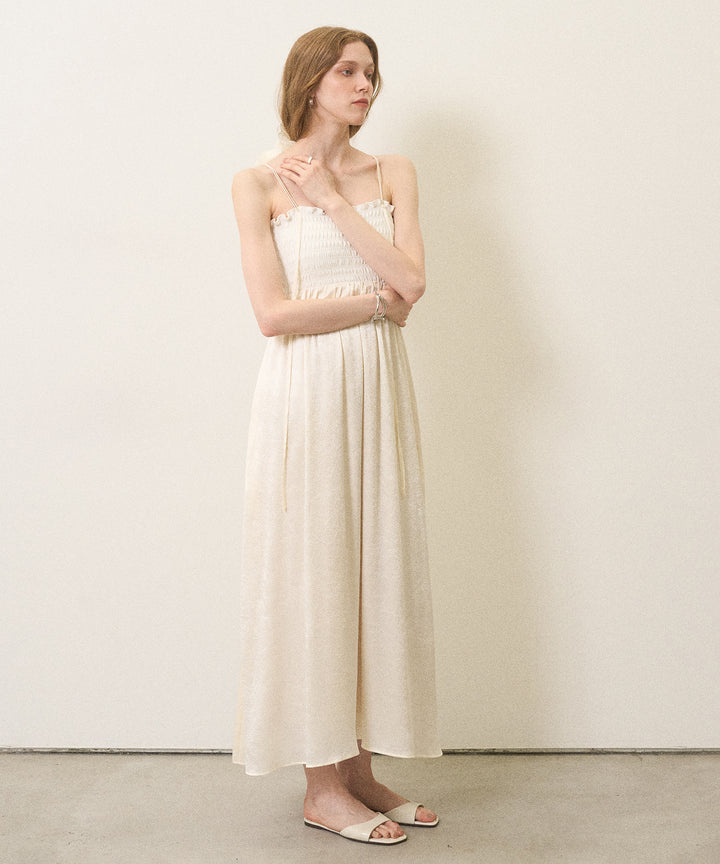 Wrinkle Satin Shirring Dress