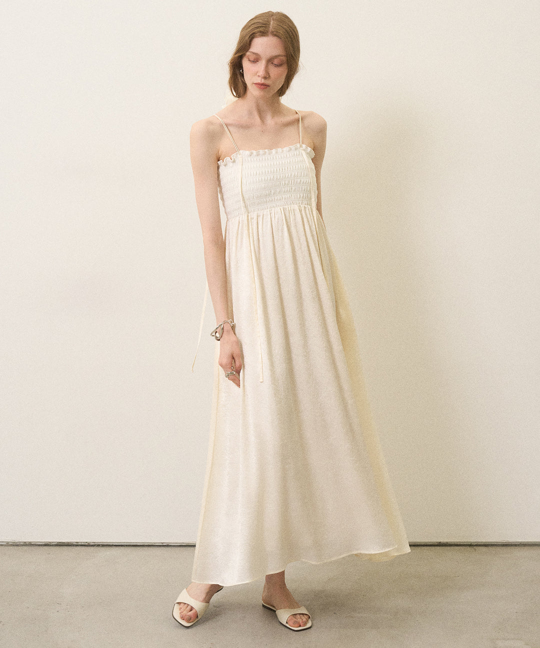 Wrinkle Satin Shirring Dress