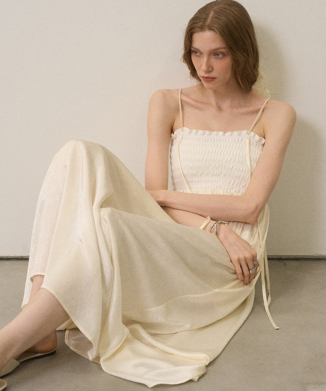 Wrinkle Satin Shirring Dress