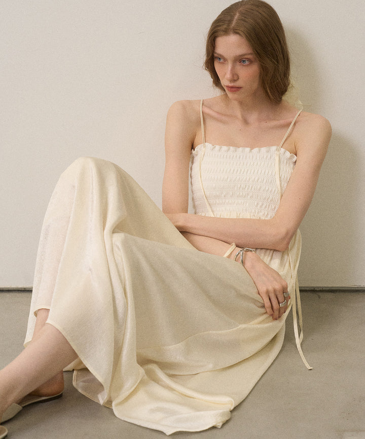 Wrinkle Satin Shirring Dress