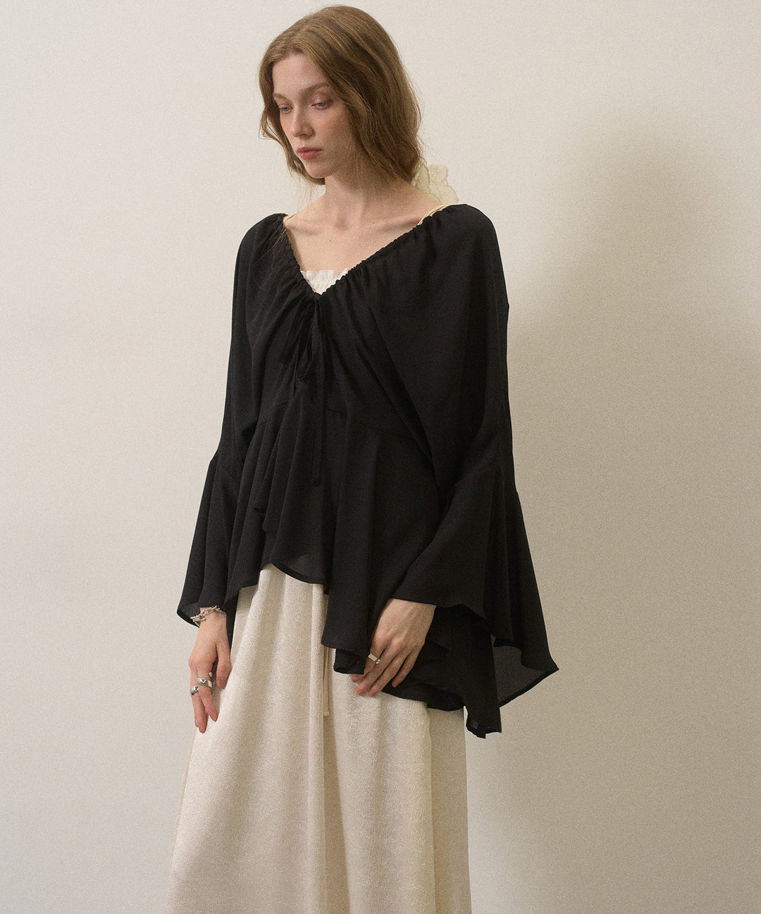 Airy Ciffon Gather Blouse