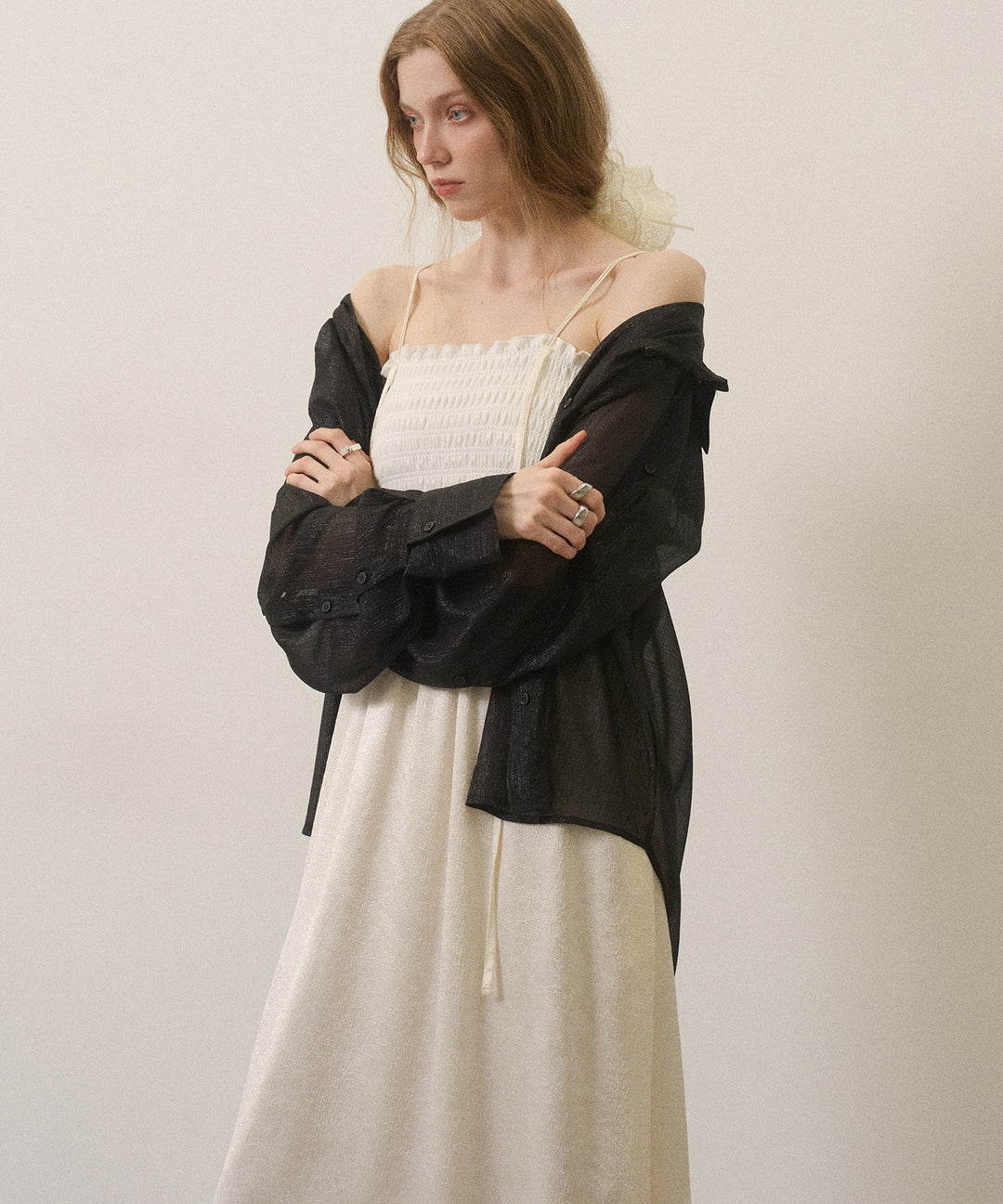 Wrinkle Satin Shirring Dress