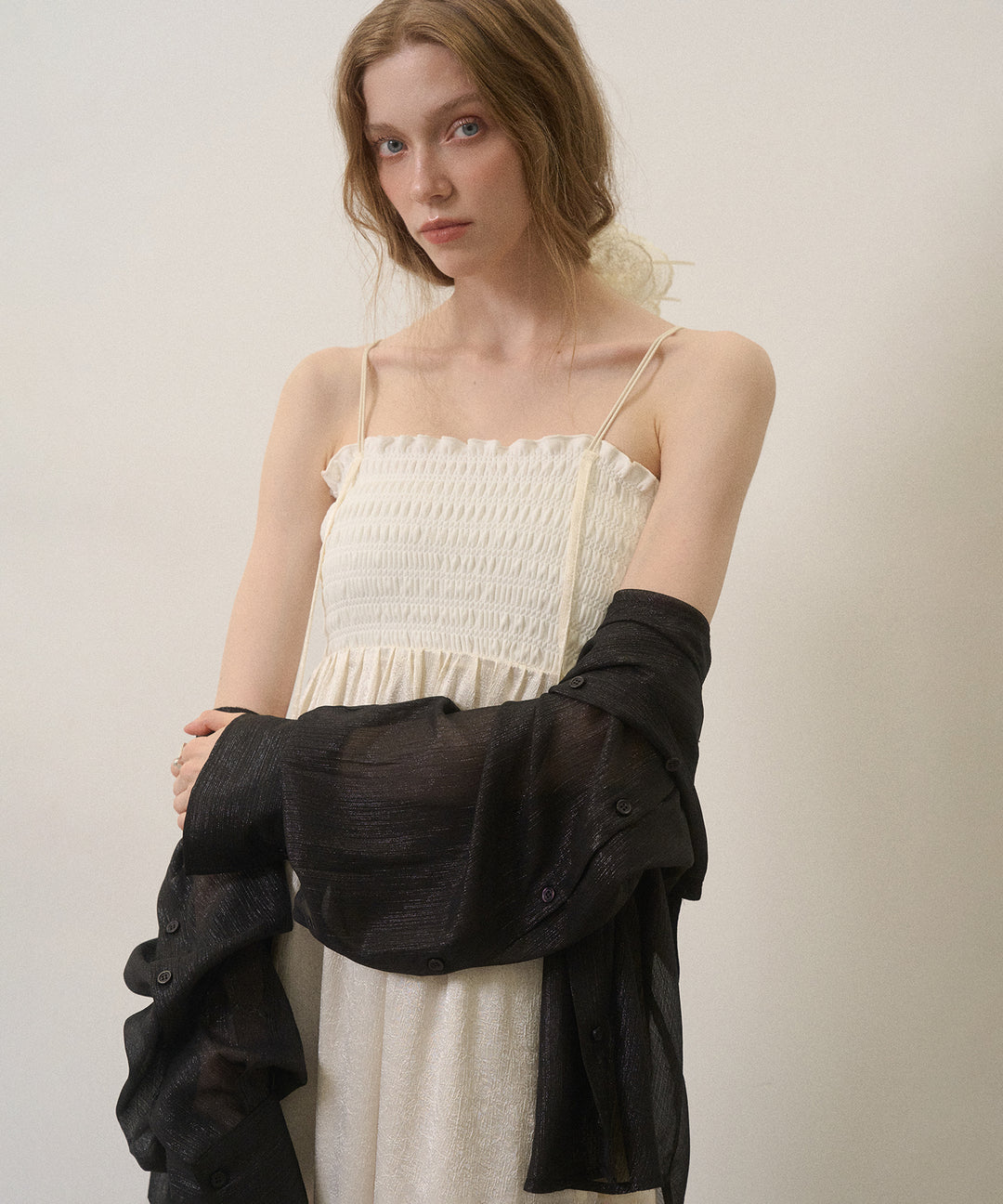 Wrinkle Satin Shirring Dress