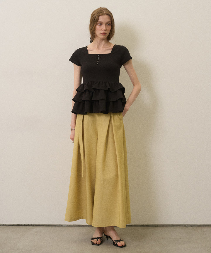 Wide Tuck Belt Flare Slacks