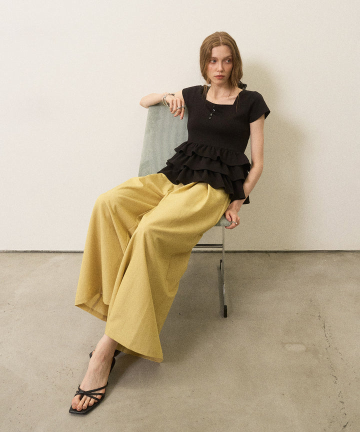Wide Tuck Belt Flare Slacks