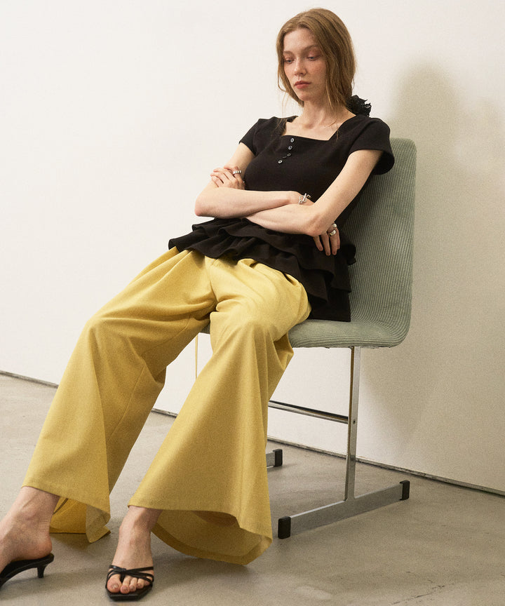 Wide Tuck Belt Flare Slacks