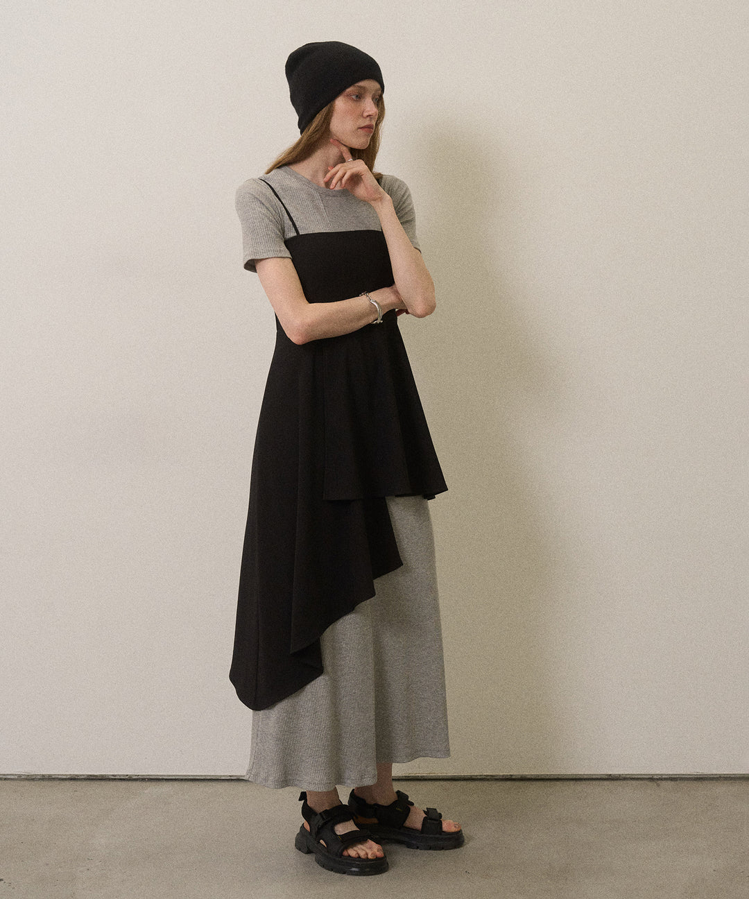 Rib Pitch Cut Flare Dress