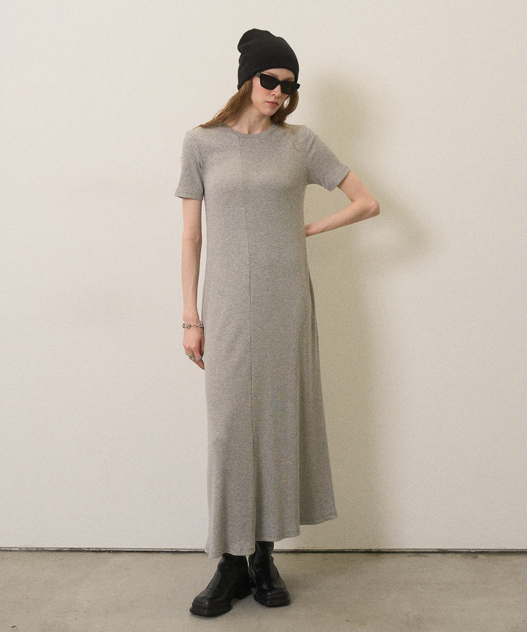 Rib Pitch Cut Flare Dress