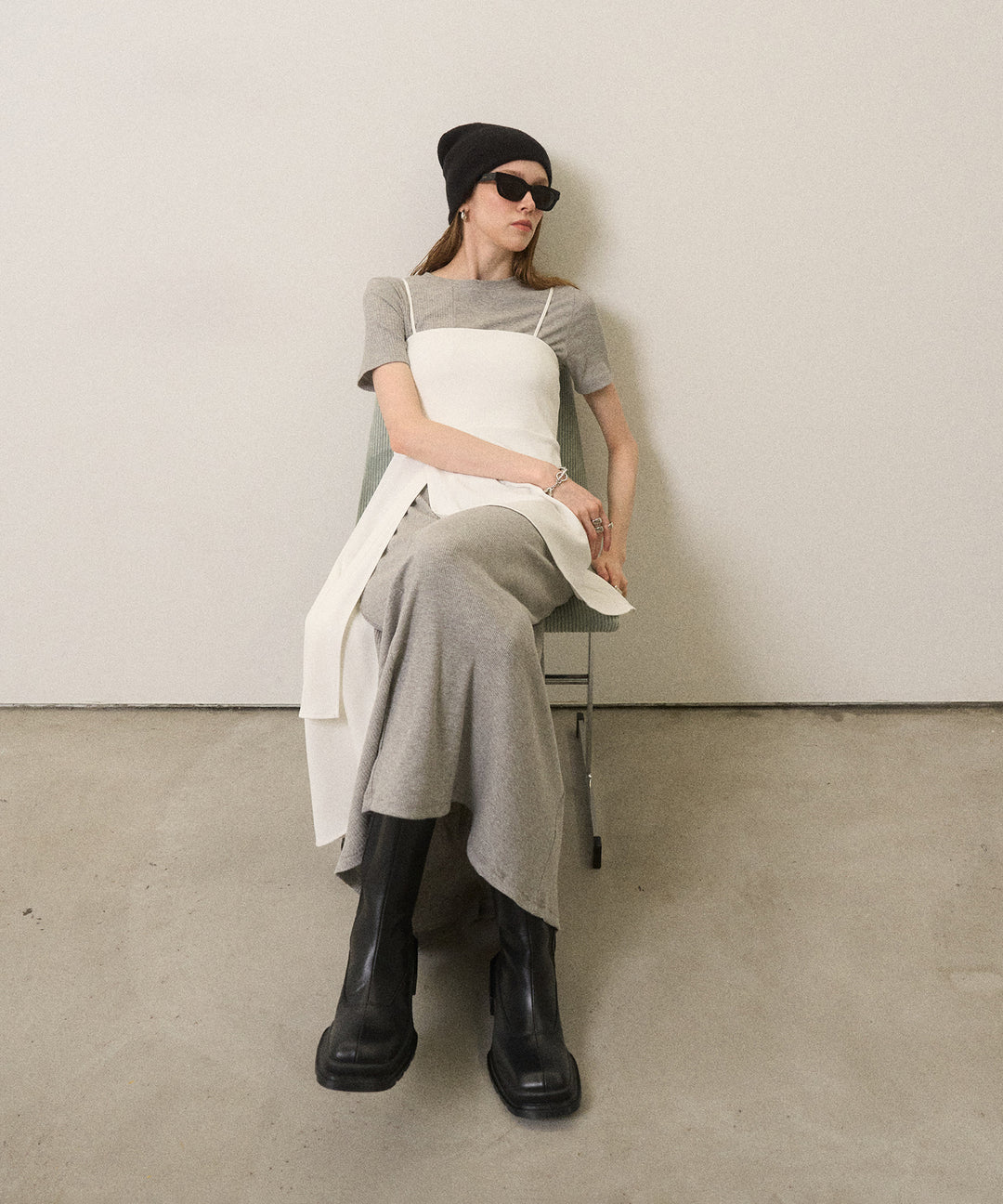 Rib Pitch Cut Flare Dress