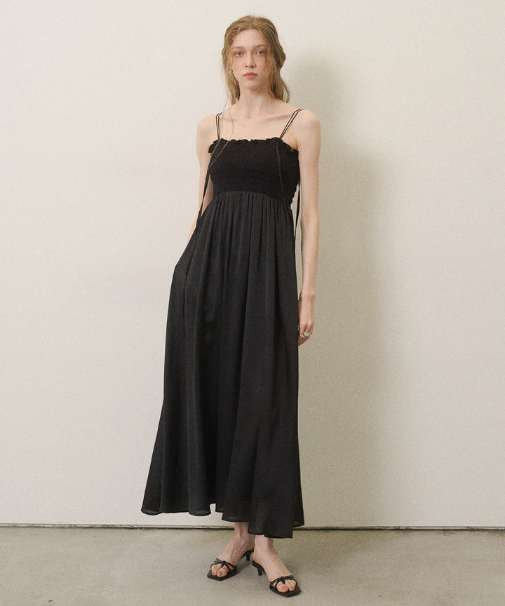 Wrinkle Satin Shirring Dress