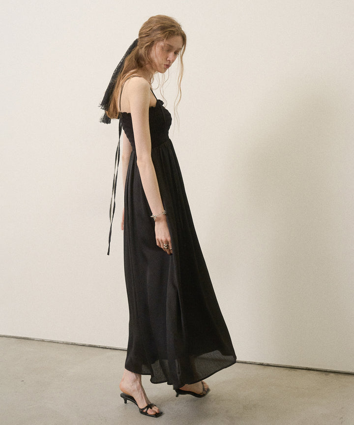 Wrinkle Satin Shirring Dress