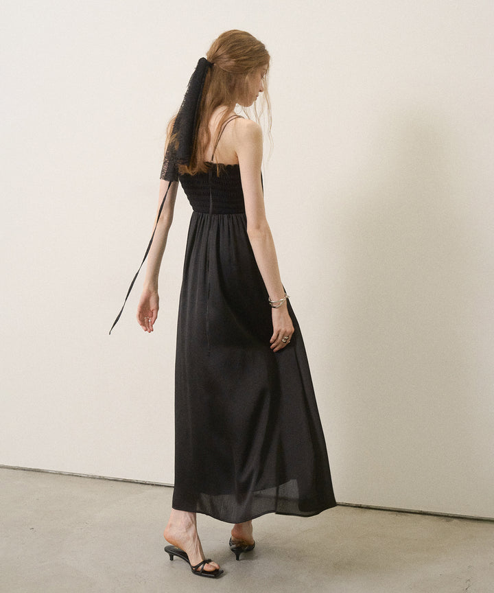 Wrinkle Satin Shirring Dress